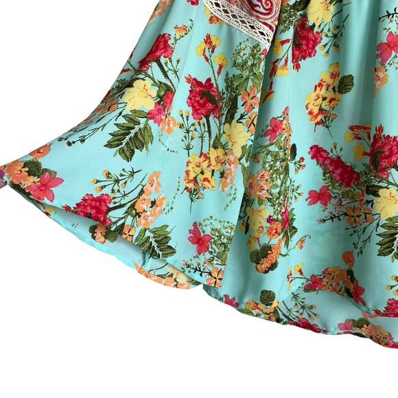 Fig & Flower Women Top S Turquoise Floral Boho Cottage Grandma Peasant Hippie‎ - Picture 7 of 11